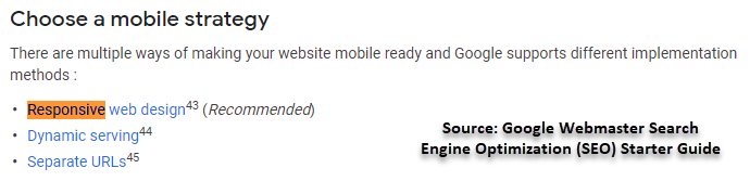 Image from Google webmaster recommending Responsive Websites